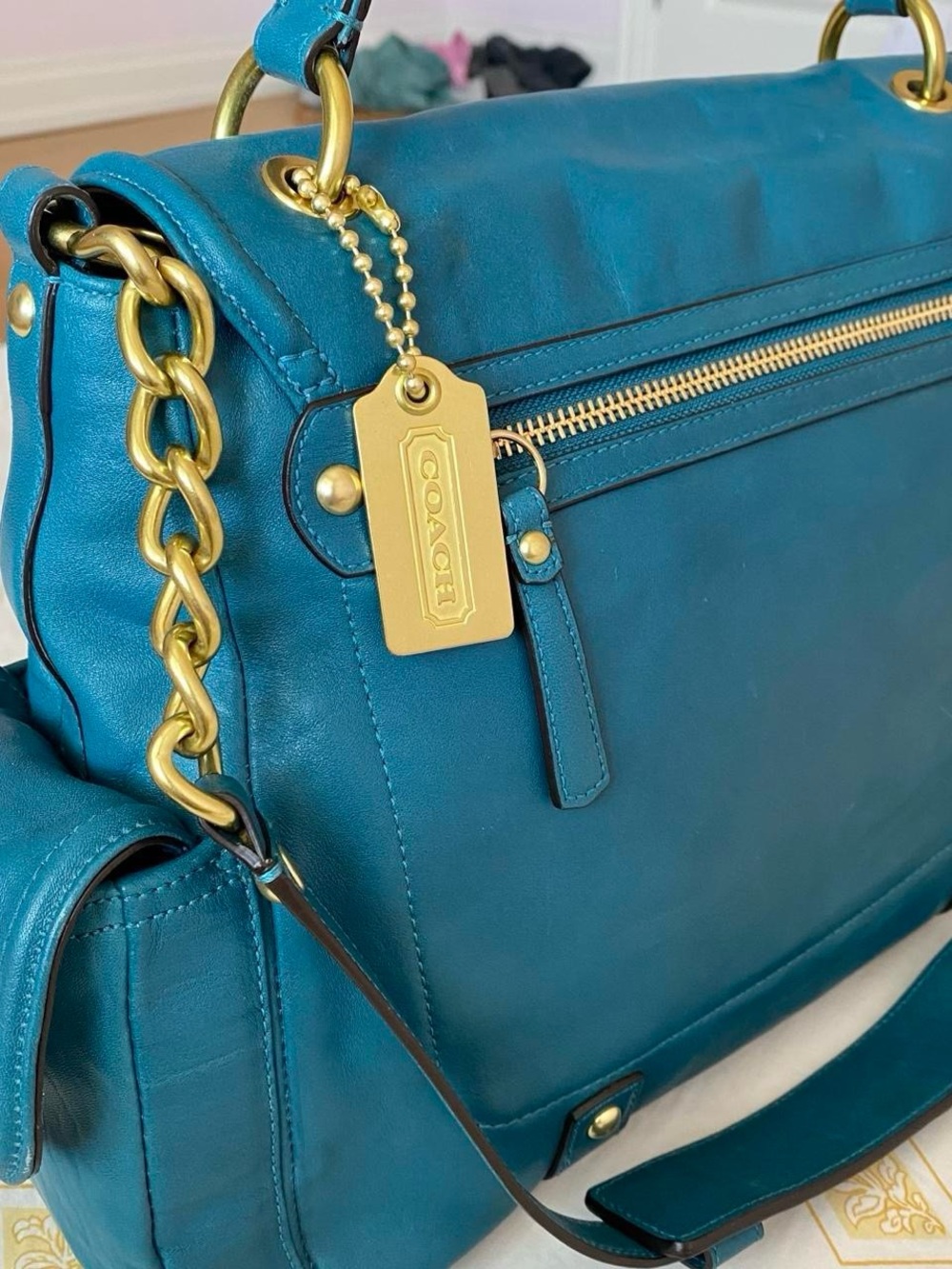 vintage 2000s coach legacy sydney teal and gold turnlock satchel shoulder bag - Picture 5 of 9